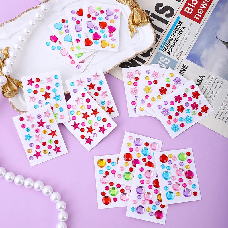 Hot Selling Colorful Acrylic Diamond Stickers Self Adhesive Mixed Heart Round Gems for Phone Case DIY Craft Supplies
