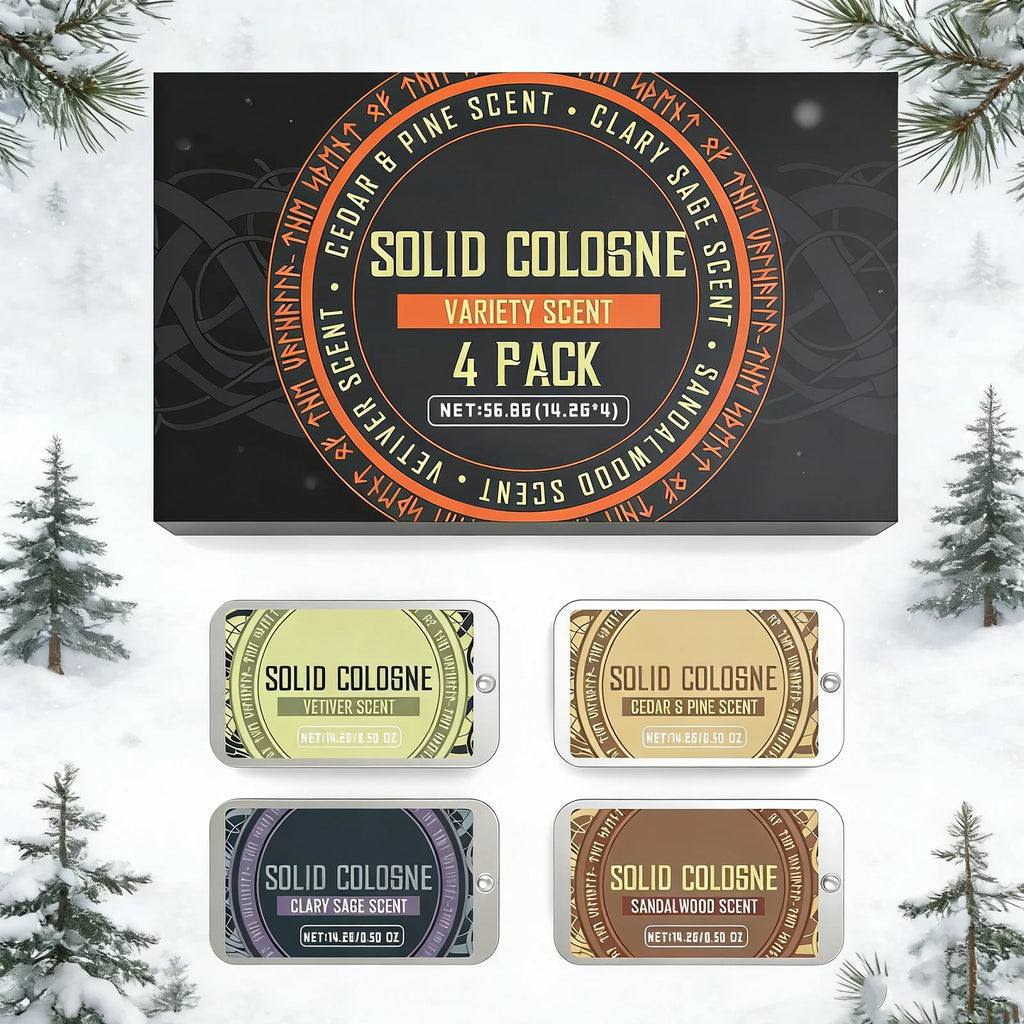 Men's Solid Perfume Set with 4 Different Natural Scents Suitable for Work, Travel, Dating and Other Places