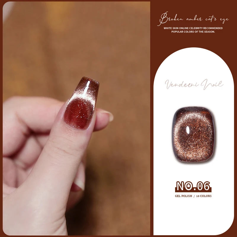 Vendeeni 10 Colors Amber Broken Diamond Cat Eye Gel Nail Polish Glitter Magnetic UV Soak Off Gel Varnish Reflective Gel Lacquer