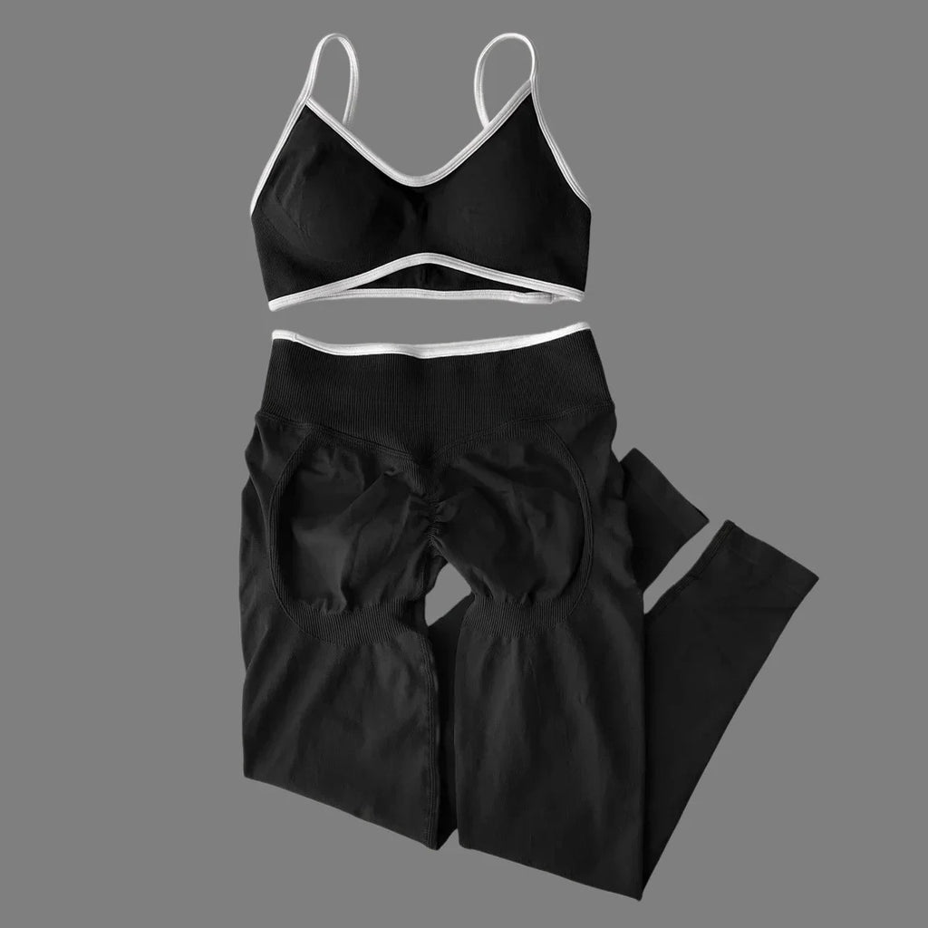 Women's 2-Piece Color Block Yoga Set: Camisole Bra & Seamless Fitted Leggings, Suitable for Fitness and Exercise