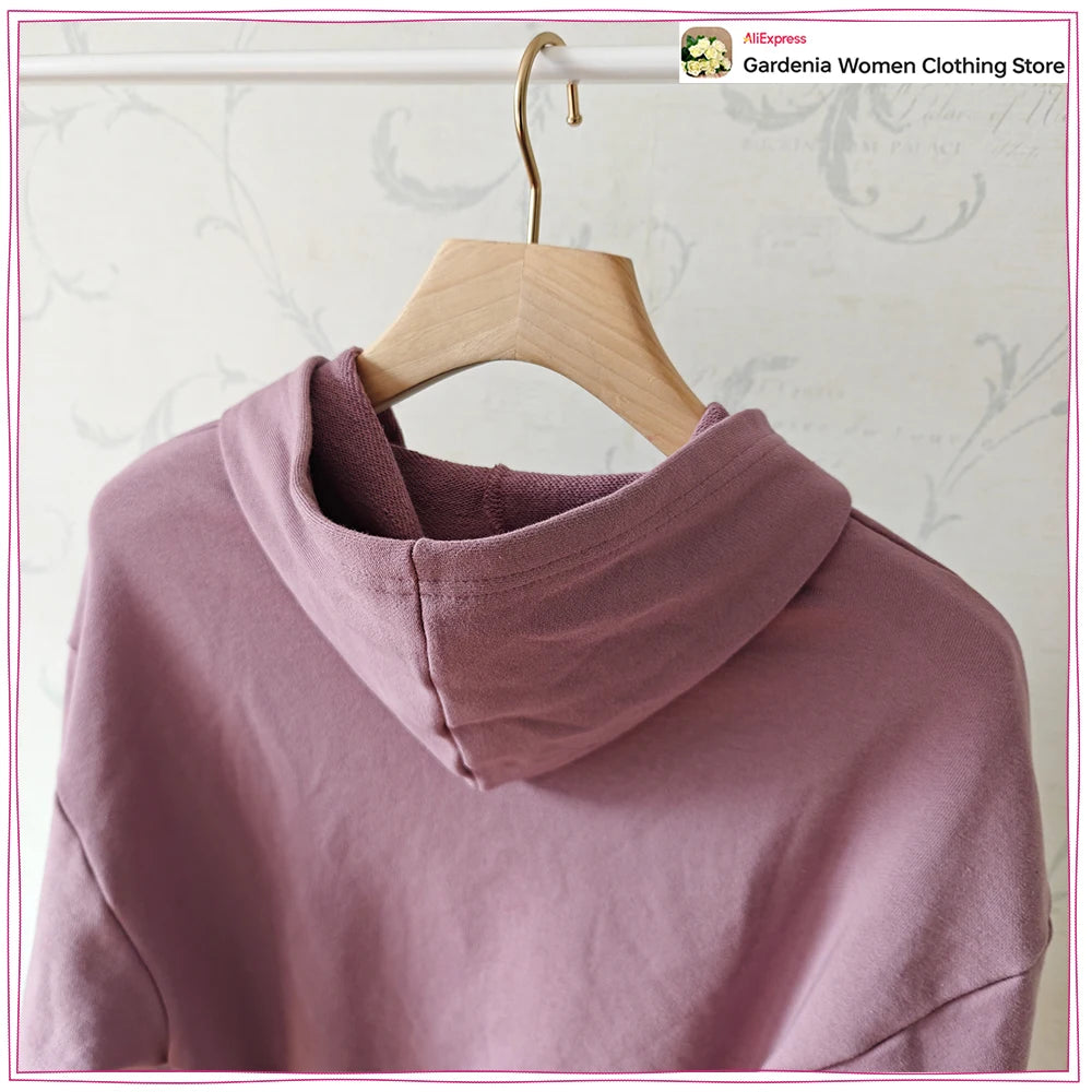 Spring & Autumn Matching Sets for Women Relaxtion Cotton Hoodies Set Cropped Zipper Hoodie + Tonal Straight Leg Drawstring Pants
