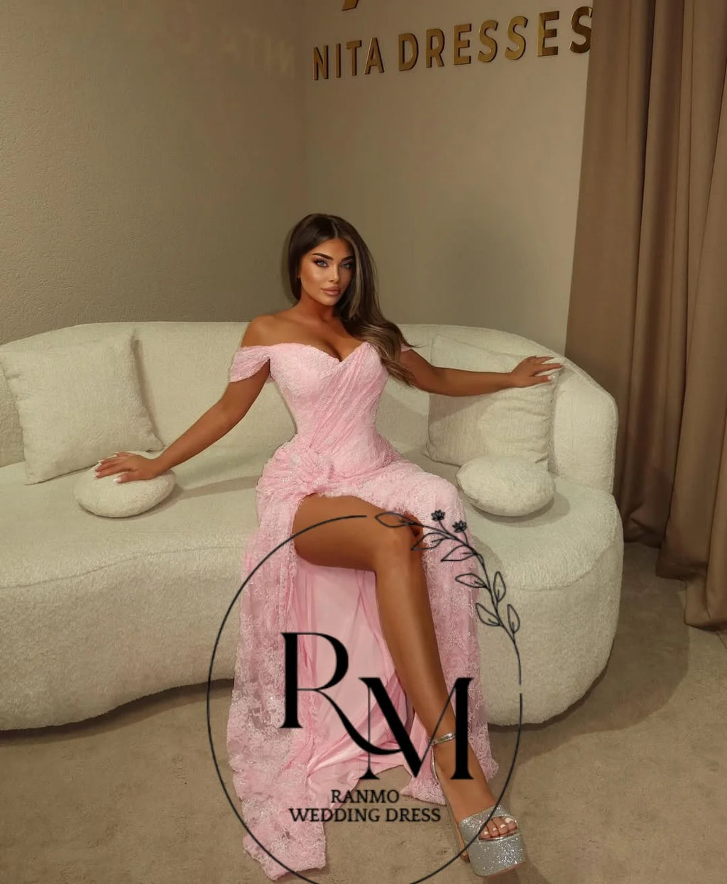 Ranmo Side Slit Formal  Evening Dresses for Special Occasions 2026 Customized Elegant Party Dresses Pink Embroidered Lace Dress