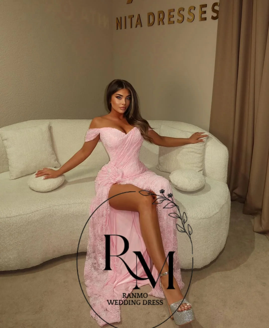 Ranmo Side Slit Formal  Evening Dresses for Special Occasions 2026 Customized Elegant Party Dresses Pink Embroidered Lace Dress