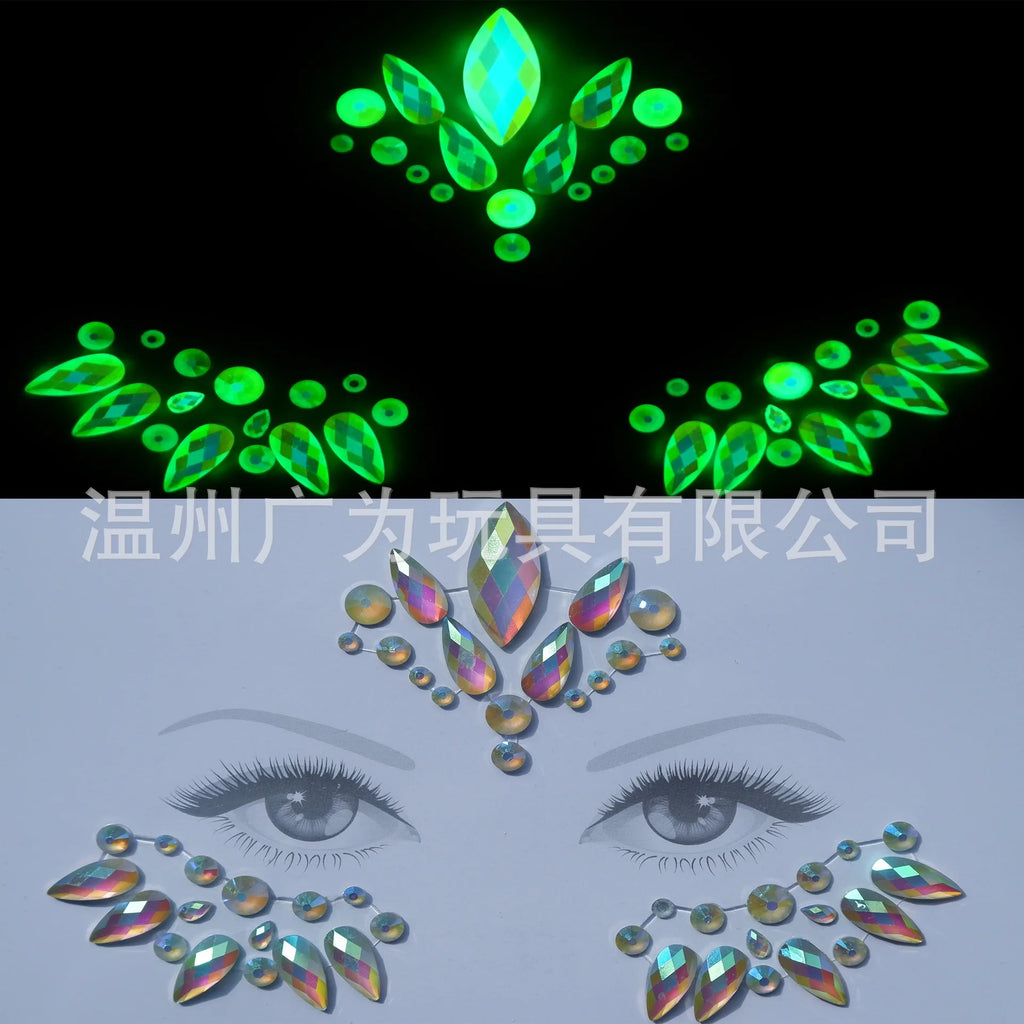 Style Glow Face Tattoos Halloween Temporary Body Stickers for Rave Carnival Music Concert Festival Party Makeup