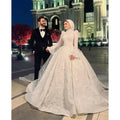 Customized 2026 White Muslim Style Wedding Dress With High Neck Long Sleeved Satin Appliqu É D Lace Decoration Vestido De Novia