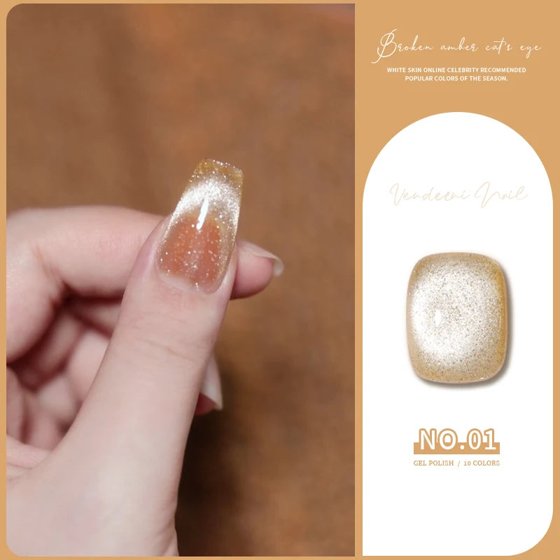 Vendeeni 10 Colors Amber Broken Diamond Cat Eye Gel Nail Polish Glitter Magnetic UV Soak Off Gel Varnish Reflective Gel Lacquer
