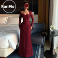 Ranmo Wine Red Lace sweetheart Long Sleeves Luxury women Evening Dresses 2026 Women Mermaid Dubai Long Party Gown Customized