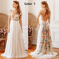 2025 New V-neck Embroidered Chiffon Wedding Dress Colored Decal Dew Back A-line Bridal Dress Customization