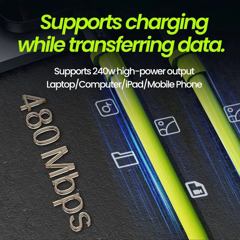 240W Type C To Type C Super Fast Charging Cable Universal High Power Charger USB Cord 6A USB C Cable for Xiaomi iPhone Samsung