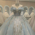 It's Yiiya High Quality Wedding Dress Sky blue Beads Off shoulder Princess Floor Length Plus size Customized Bride Gowns CC001