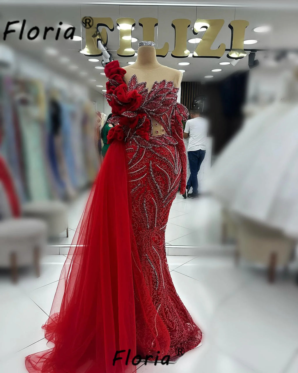 Luxury Red Wedding Dresses Beaded 3D Leaves Ruffles Mermaid Formal Party Gowns Prom Woman Dress Customized Vestidos de Gala 2026