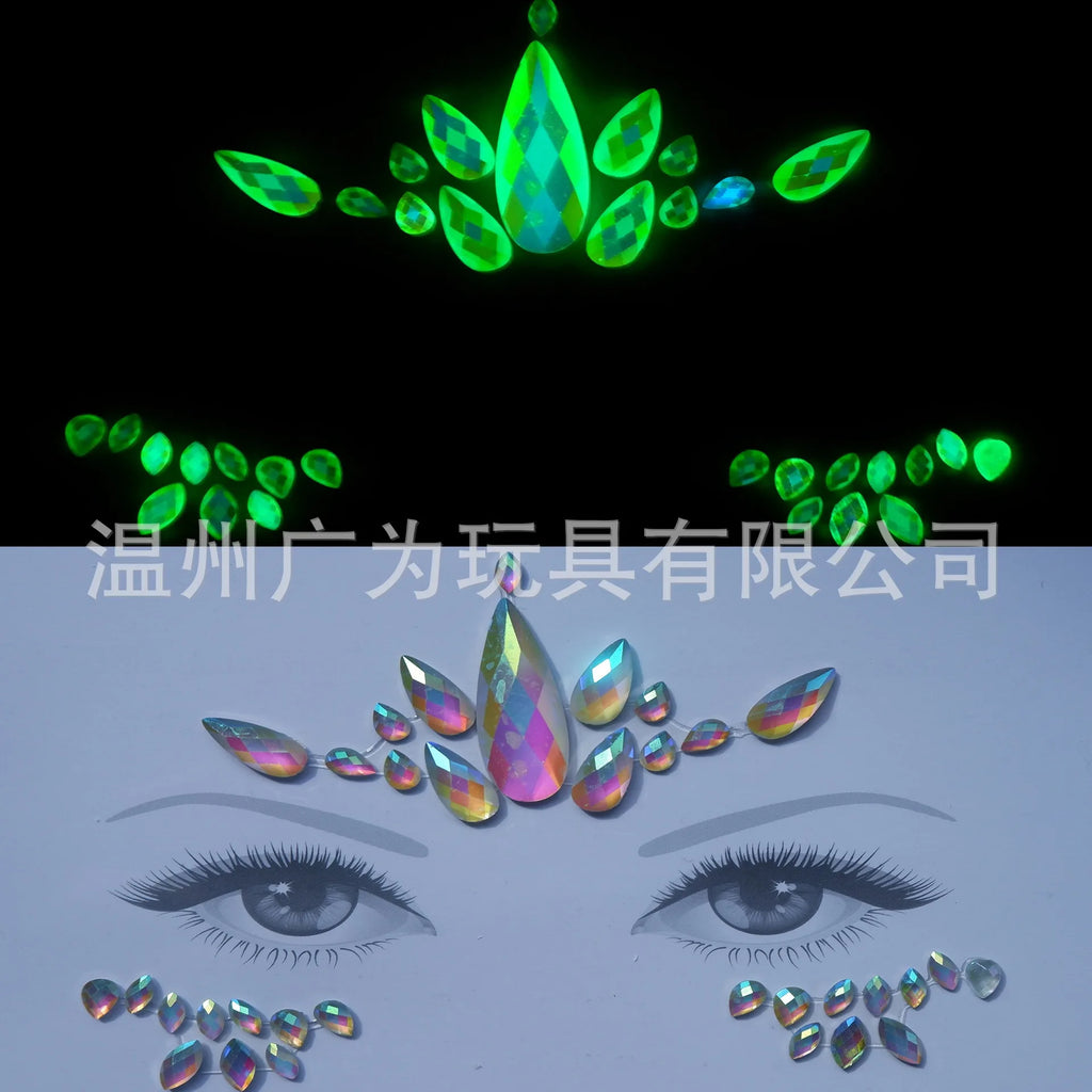 Style Glow Face Tattoos Halloween Temporary Body Stickers for Rave Carnival Music Concert Festival Party Makeup