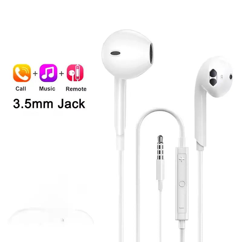 Original Headphones For Apple iPhone 16 15 14 13 11 12 Pro Max Plus In-ear Lightning 3.5MM Wired Bluetooth Earphones Accessories