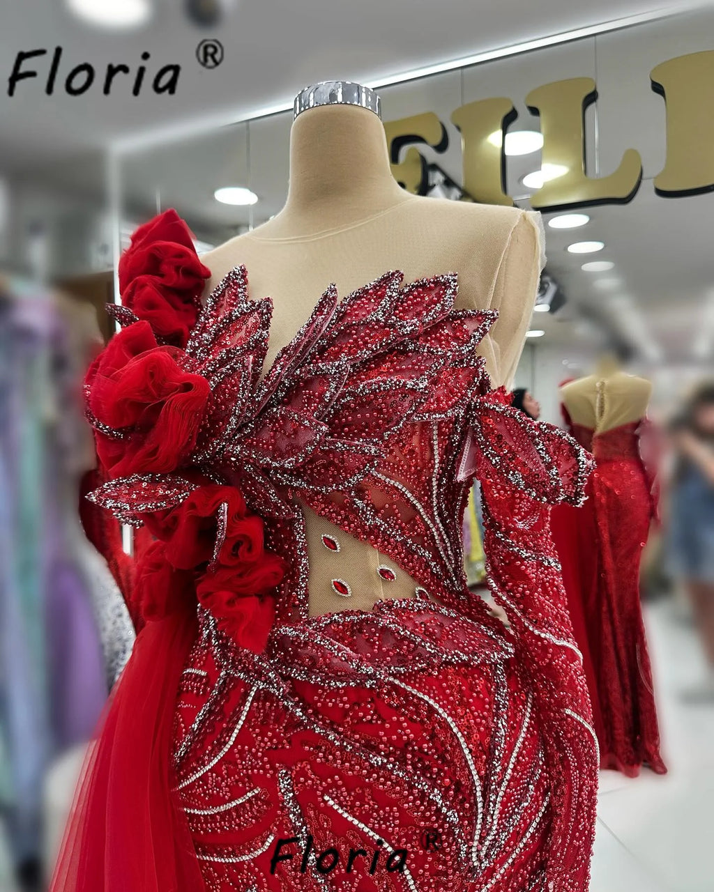 Luxury Red Wedding Dresses Beaded 3D Leaves Ruffles Mermaid Formal Party Gowns Prom Woman Dress Customized Vestidos de Gala 2026