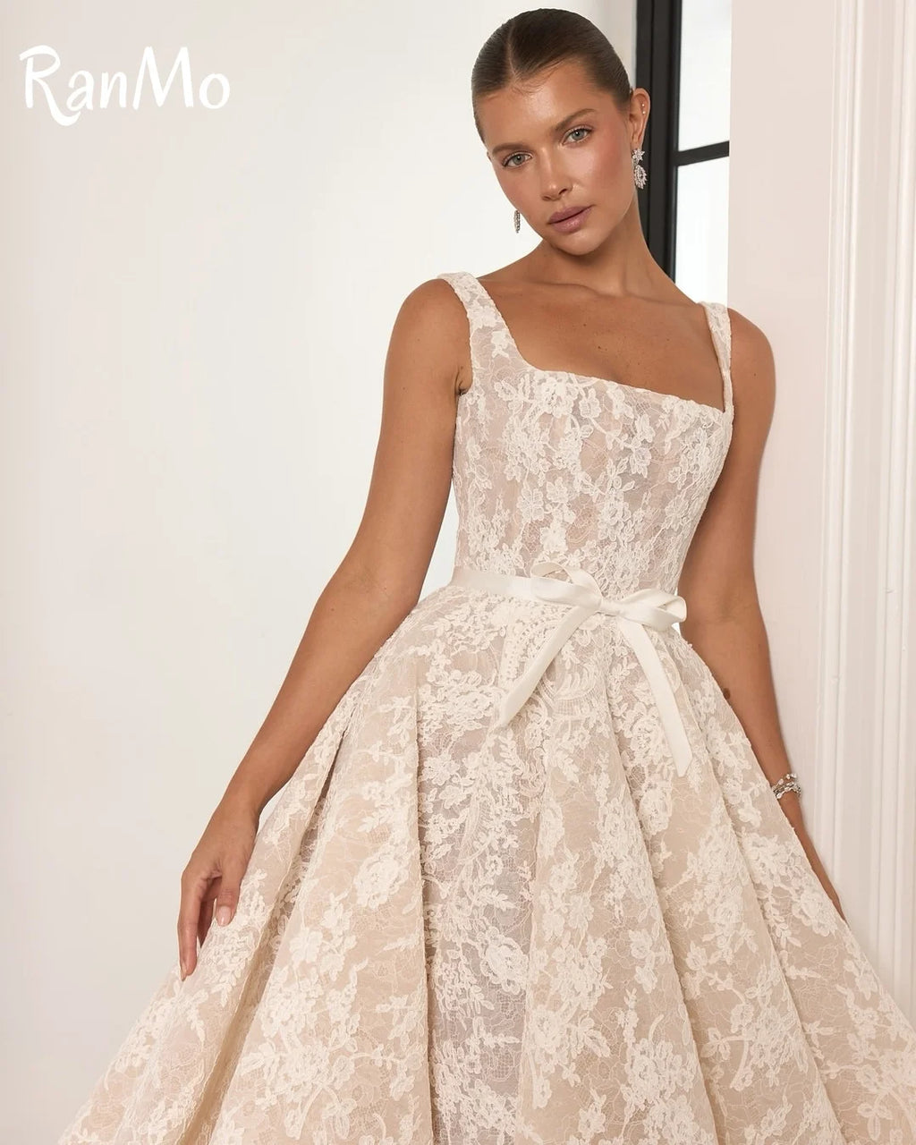 Ranmo 2025 Spaghetti Strap Wedding Dresses Woman's A-Line Bridal Gowns Lace Sleeveless Sweep Train Customized Vestidos De Novia