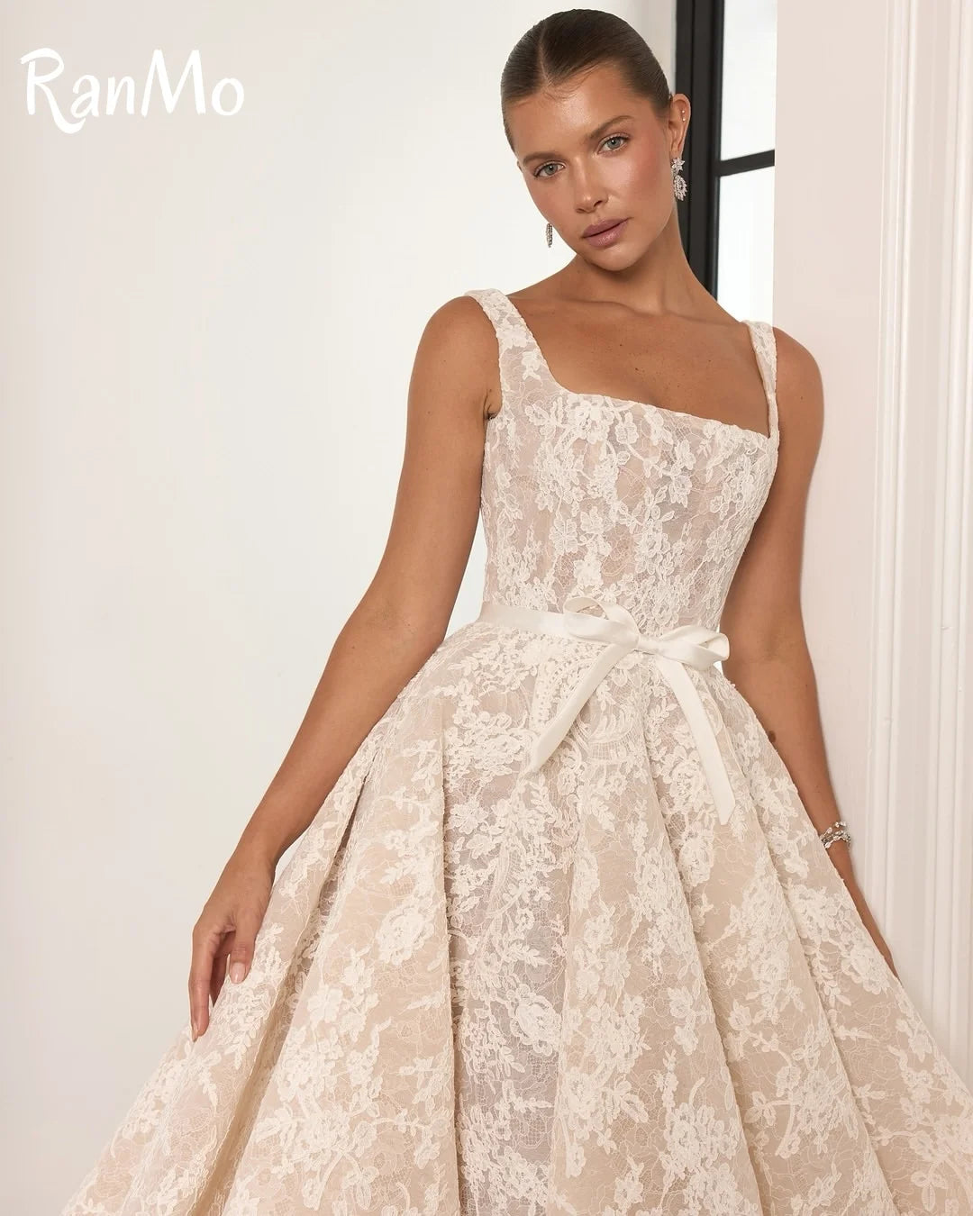 Ranmo 2025 Spaghetti Strap Wedding Dresses Woman's A-Line Bridal Gowns Lace Sleeveless Sweep Train Customized Vestidos De Novia
