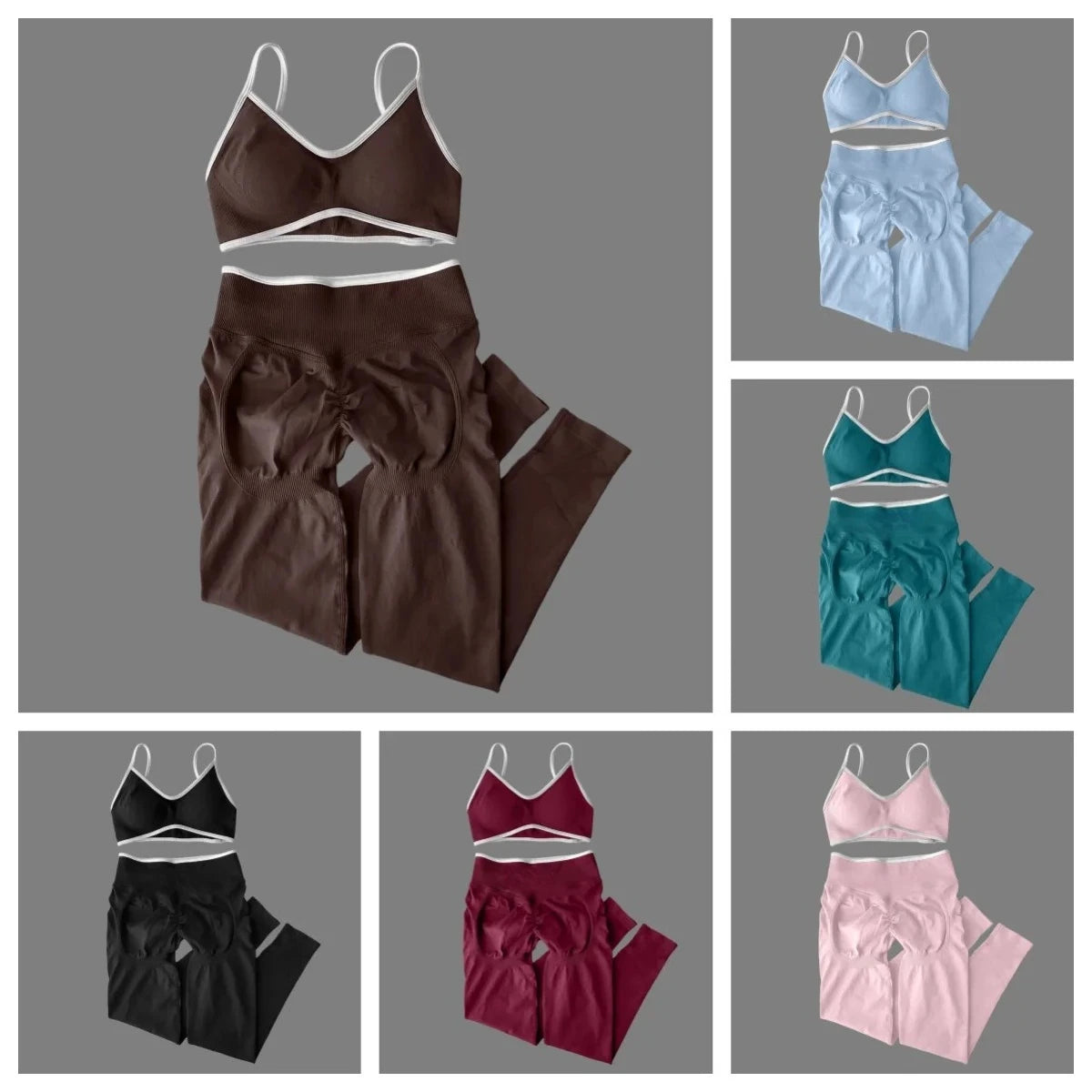 Women's 2-Piece Color Block Yoga Set: Camisole Bra & Seamless Fitted Leggings, Suitable for Fitness and Exercise