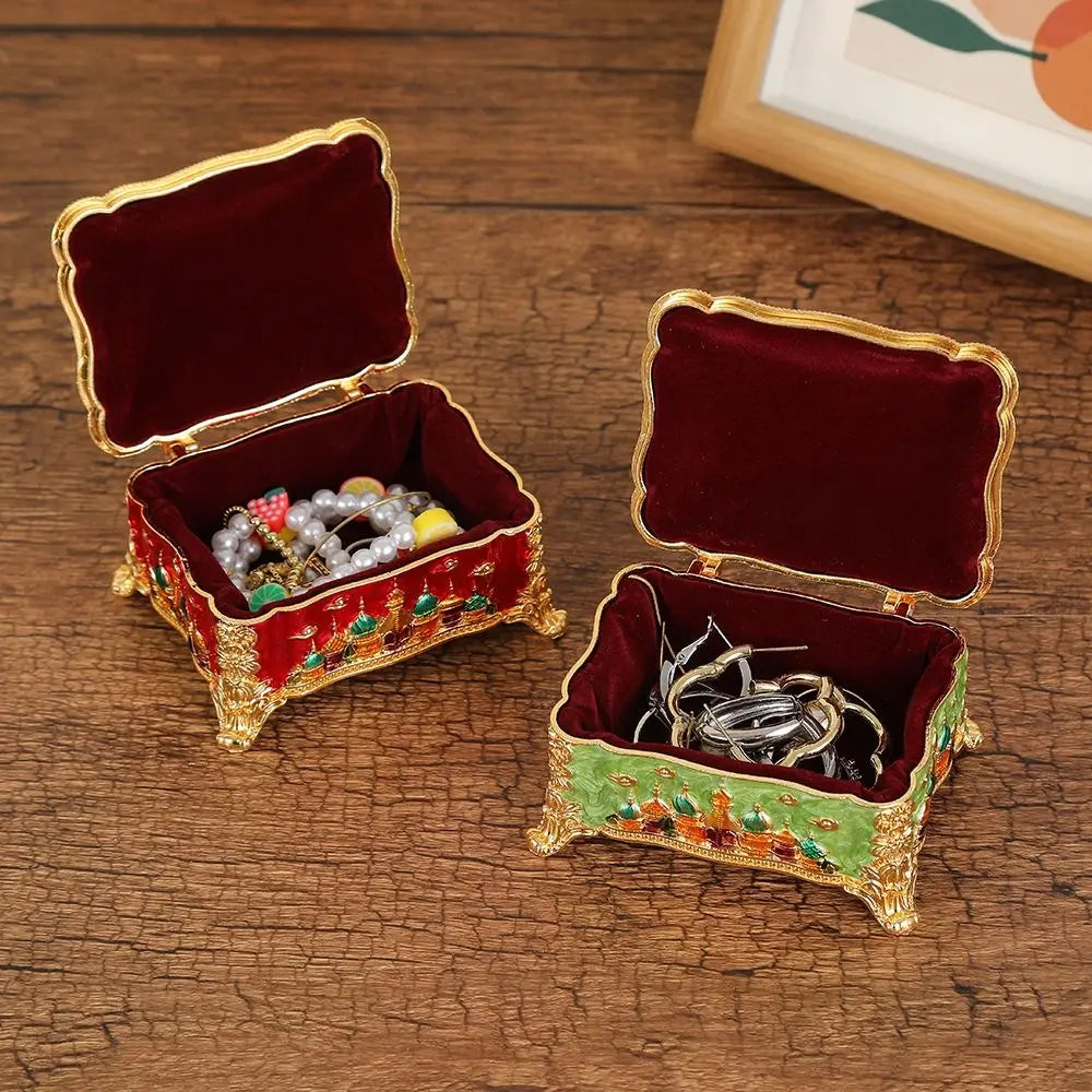 Mini Portable Jewelry Storage Box Enamel Alloy Embossed Castle Ring Storage Jar Colorful Princess European-style Decorative Box
