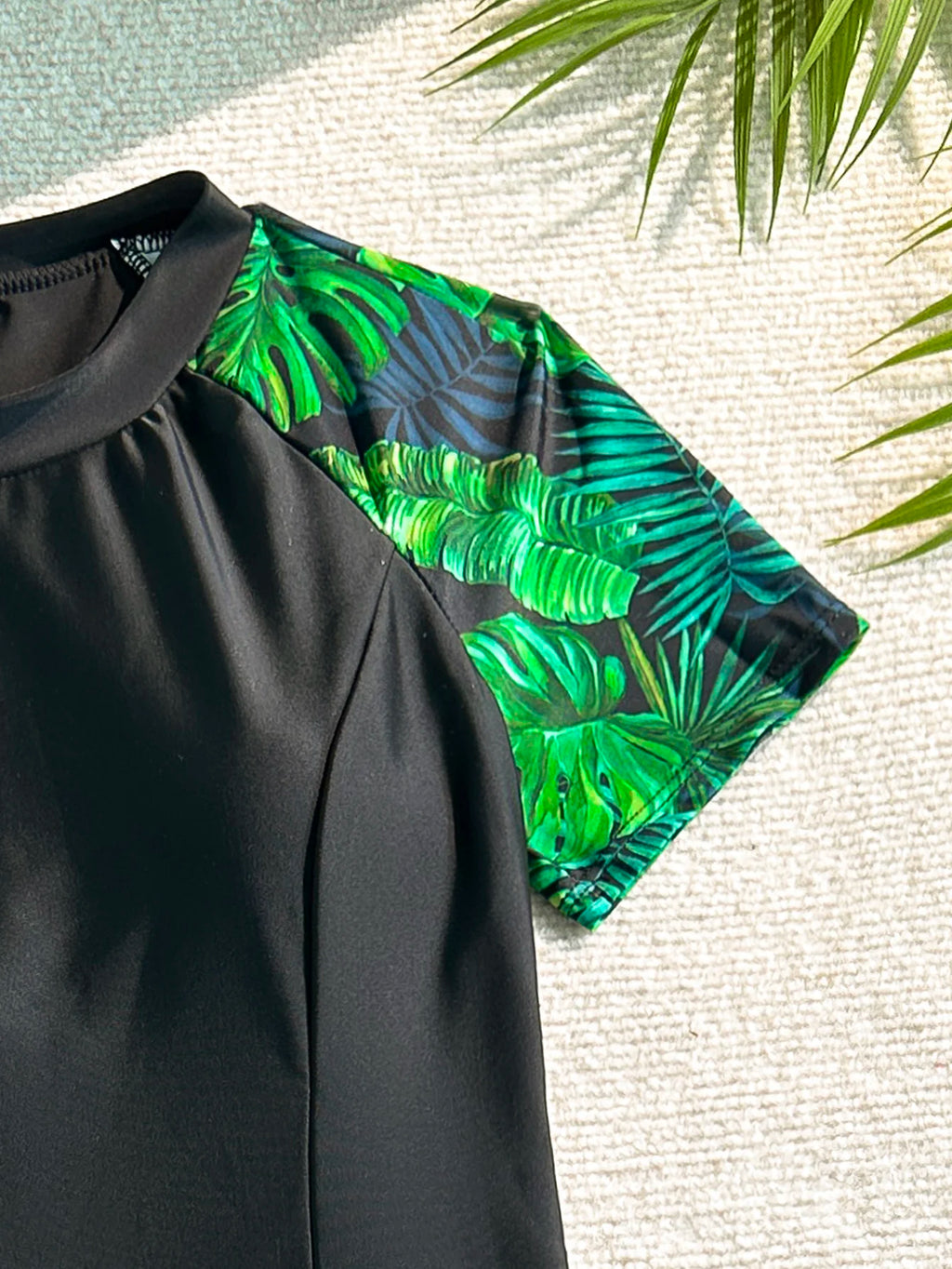 Women's Tankini Swimsuit Set, Two-Piece Swimsuit, Short-Sleeved Beach Vacation Conservative Slim-Fit Tropical Plant Print Boxer Shorts Sporty Fashion Swimwear