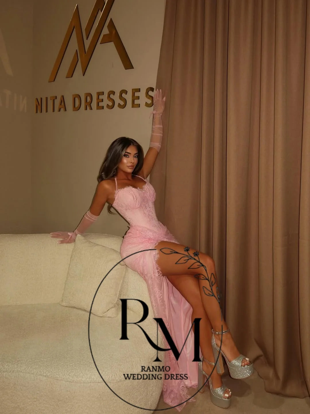 Ranmo Side Slit Formal  Evening Dresses for Special Occasions 2026 Customized Elegant Party Dresses Pink Embroidered Lace Dress