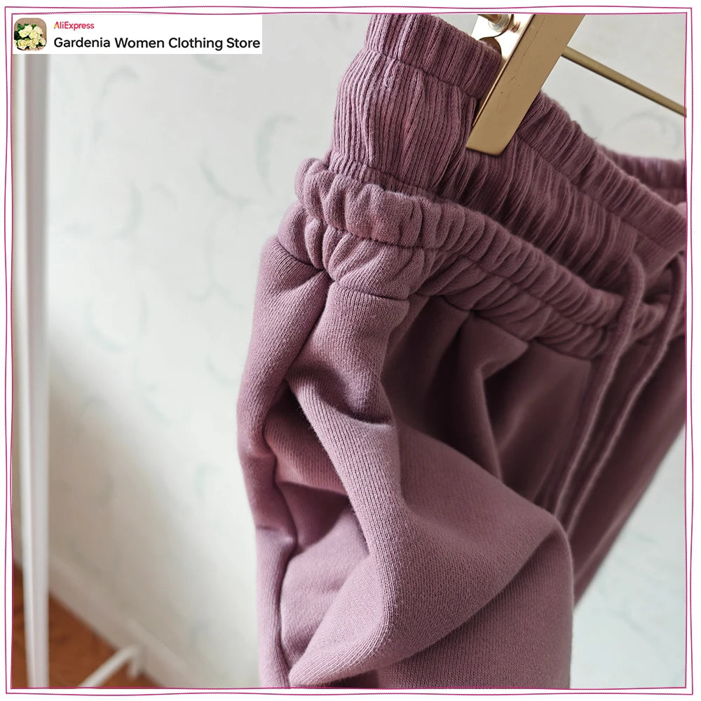 Spring & Autumn Matching Sets for Women Relaxtion Cotton Hoodies Set Cropped Zipper Hoodie + Tonal Straight Leg Drawstring Pants
