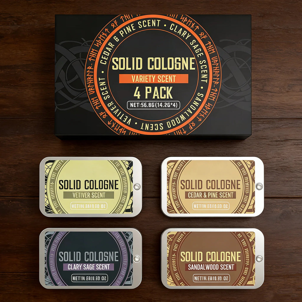Men's Solid Perfume Set with 4 Different Natural Scents Suitable for Work, Travel, Dating and Other Places