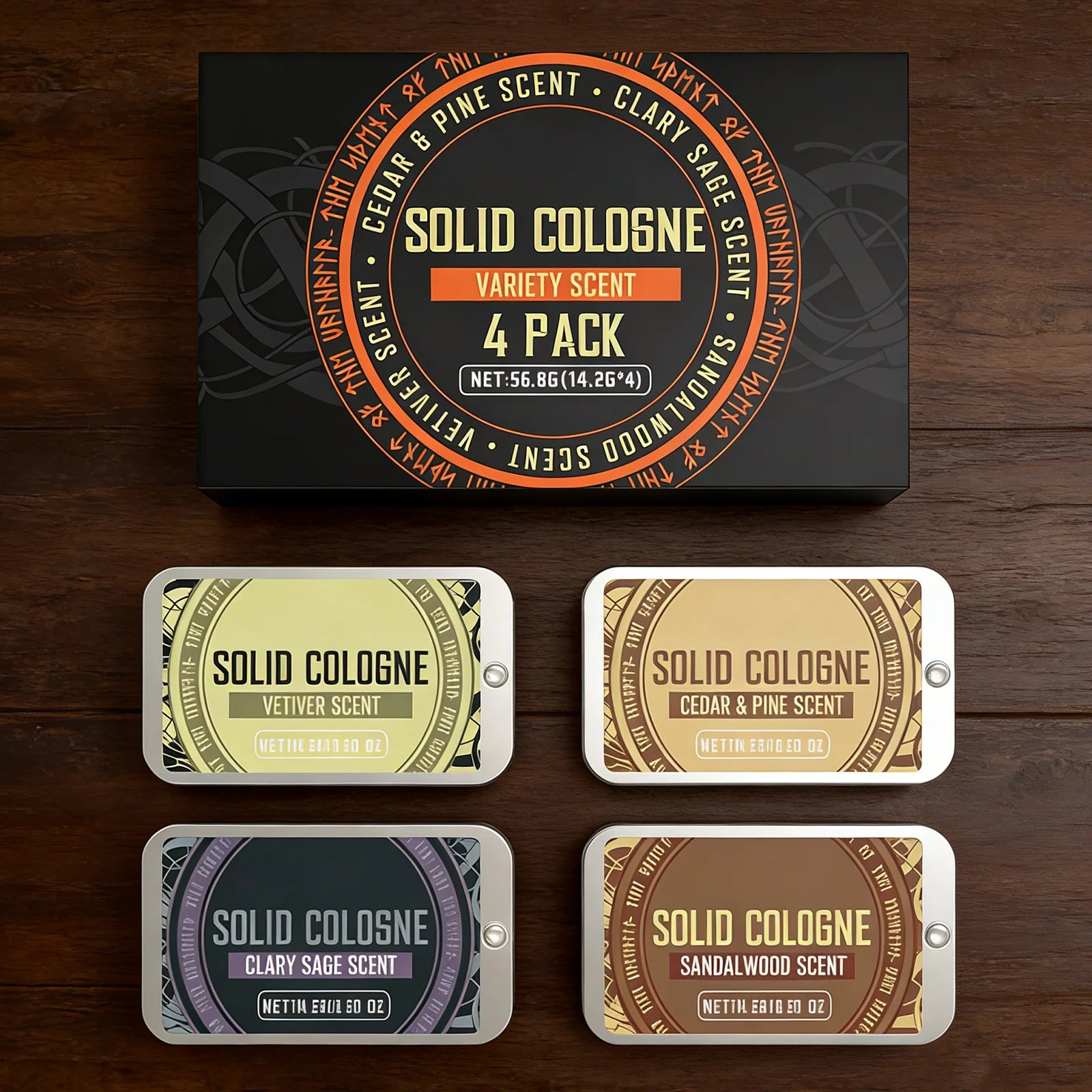 Men's Solid Perfume Set with 4 Different Natural Scents Suitable for Work, Travel, Dating and Other Places