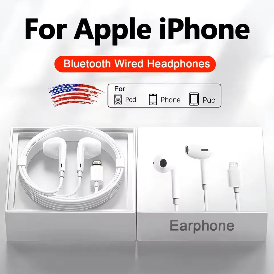 Original Headphones For Apple iPhone 16 15 14 13 11 12 Pro Max Plus In-ear Lightning 3.5MM Wired Bluetooth Earphones Accessories