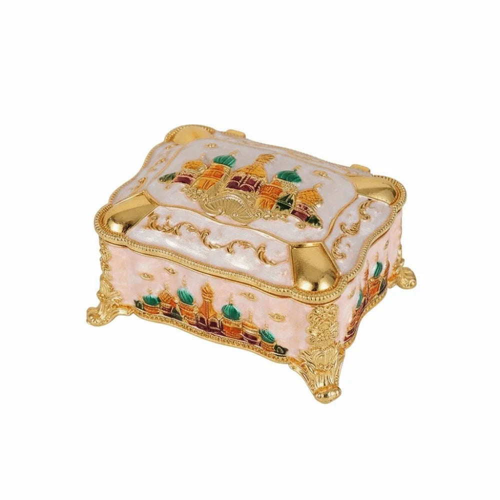 Mini Portable Jewelry Storage Box Enamel Alloy Embossed Castle Ring Storage Jar Colorful Princess European-style Decorative Box