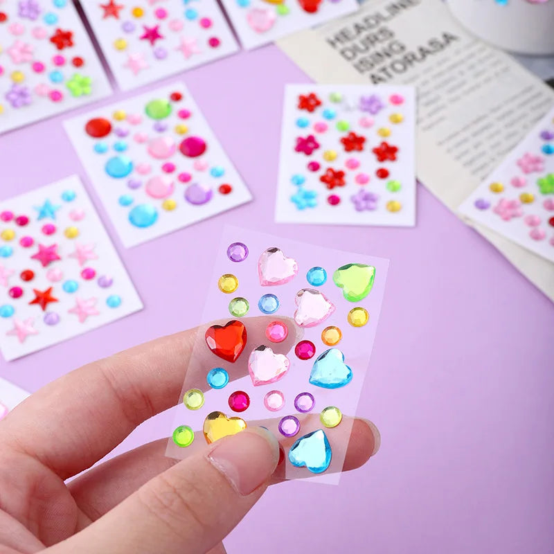 Hot Selling Colorful Acrylic Diamond Stickers Self Adhesive Mixed Heart Round Gems for Phone Case DIY Craft Supplies