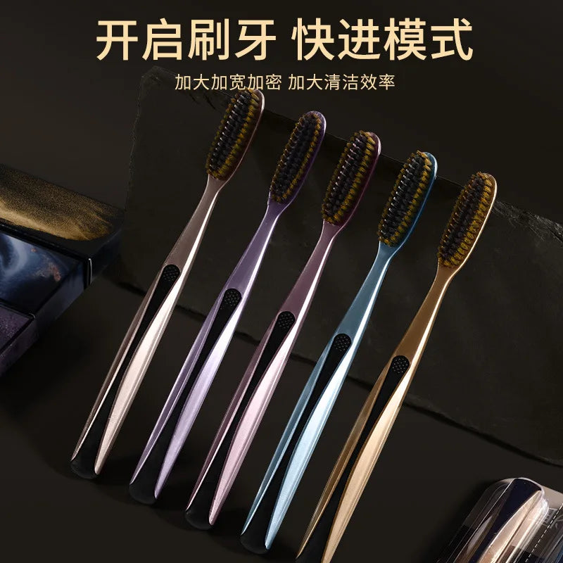 Big head cleaning U-shaped long brush toothbrush with black gold handle,suitable for travel and home use,efficient oral cleaning