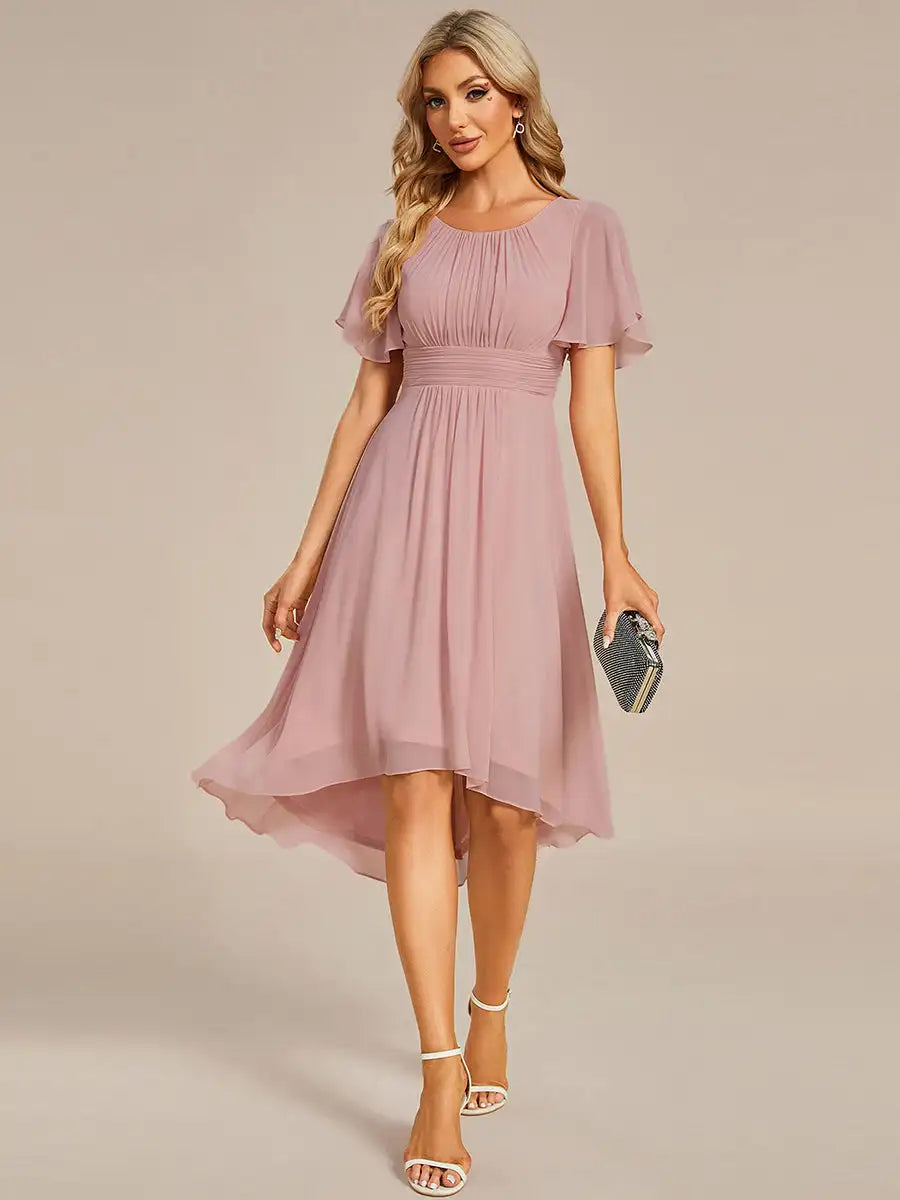 BAZIIINGAAA Party Dress Graceful Lotus Leaf Pleated A-Line Knee Length Wedding Guest Dress Evening Dress