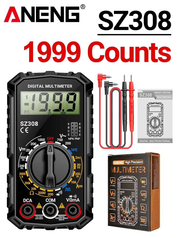 ANENG SZ308 Digital Multimeter   AC/DC Current Meter Voltage Resistance Meter Electrician LCD Screen Ohm Square Wave Test