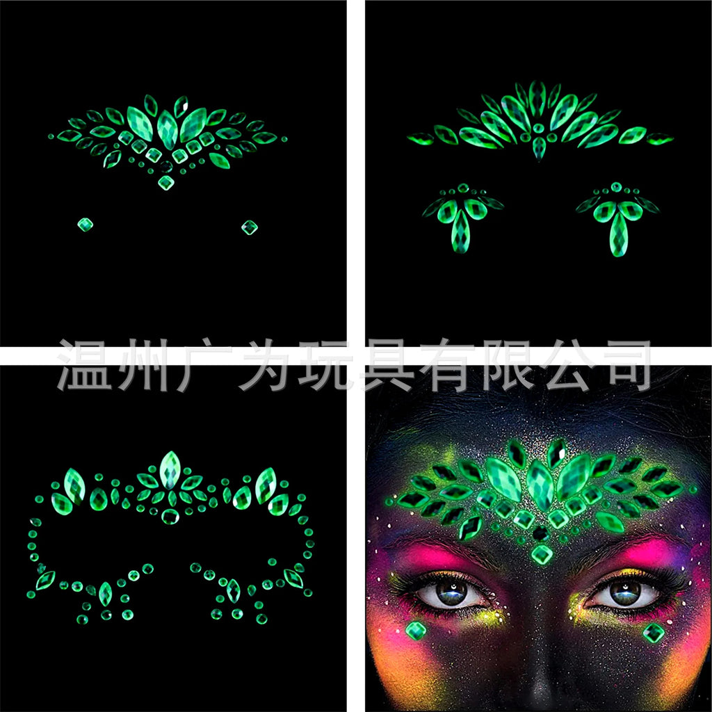Style Glow Face Tattoos Halloween Temporary Body Stickers for Rave Carnival Music Concert Festival Party Makeup