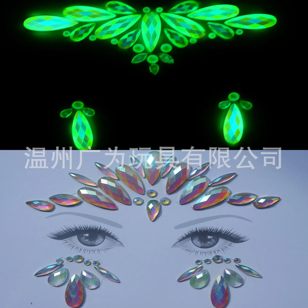 Style Glow Face Tattoos Halloween Temporary Body Stickers for Rave Carnival Music Concert Festival Party Makeup