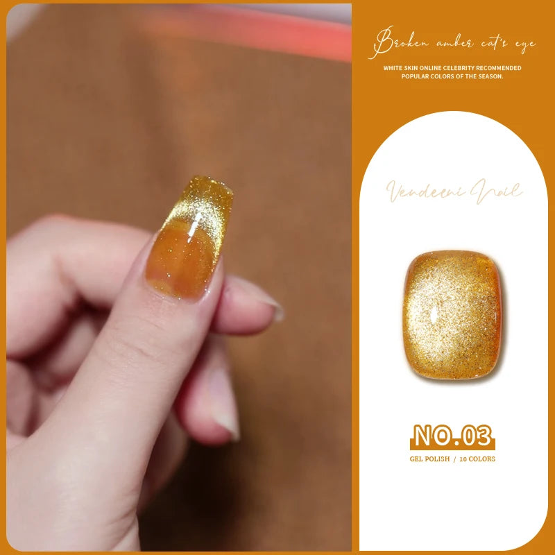 Vendeeni 10 Colors Amber Broken Diamond Cat Eye Gel Nail Polish Glitter Magnetic UV Soak Off Gel Varnish Reflective Gel Lacquer