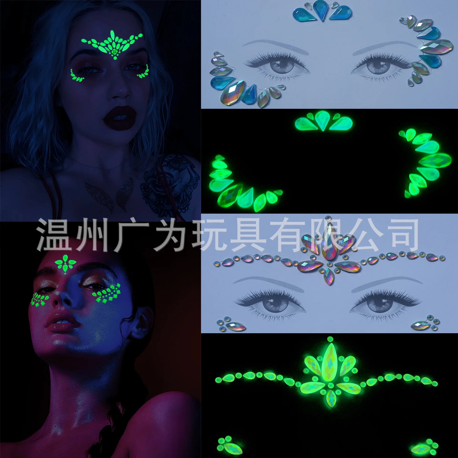 Style Glow Face Tattoos Halloween Temporary Body Stickers for Rave Carnival Music Concert Festival Party Makeup