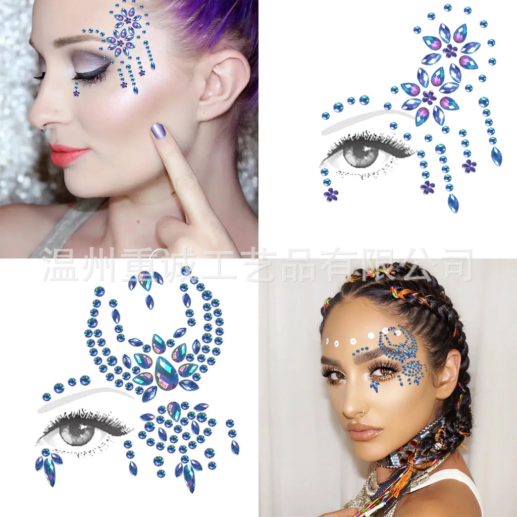 New Arrival Half Face Eye Diamond Stickers Self Adhesive Waterproof Rhinestones for Masquerade Party Rave Festival Makeup