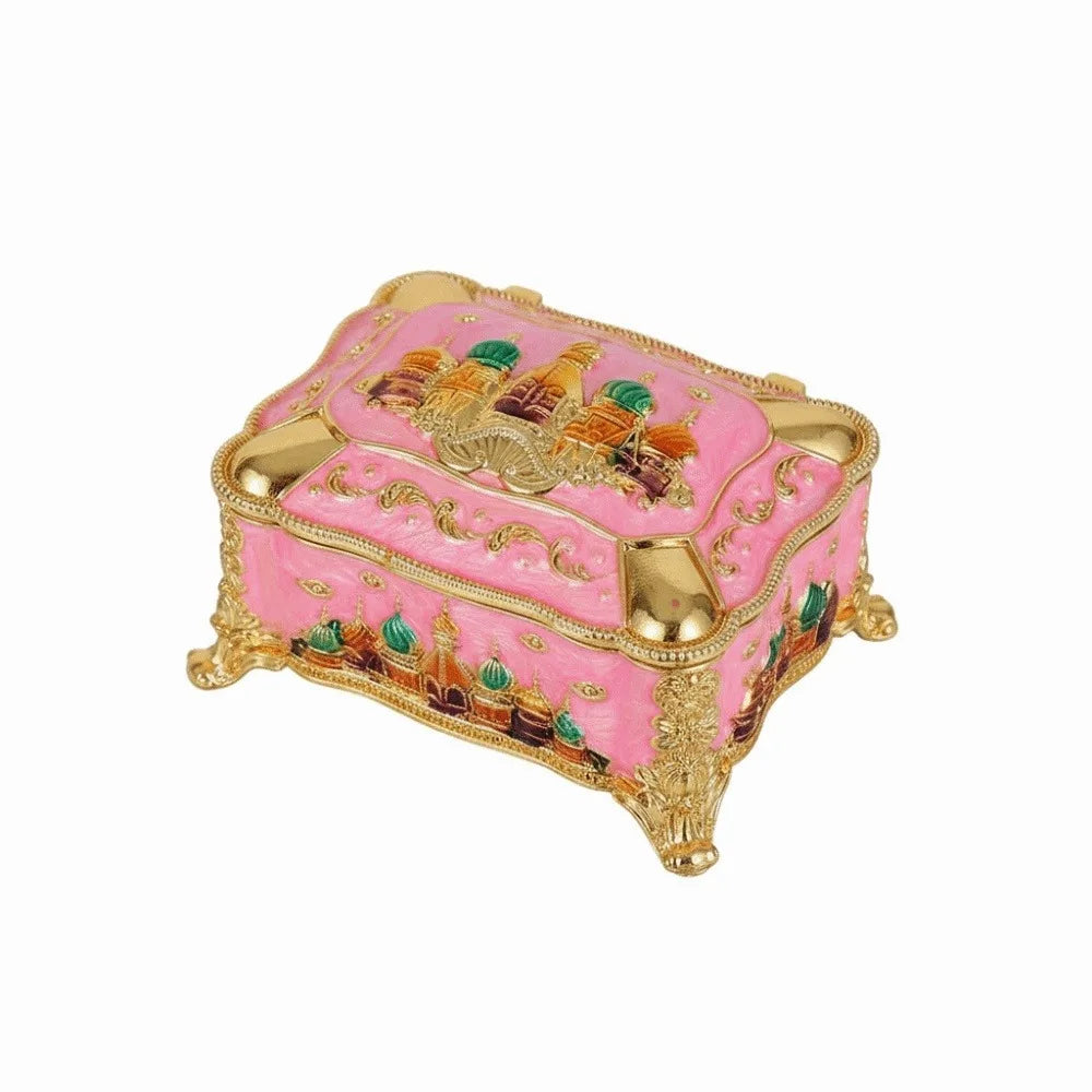 Mini Portable Jewelry Storage Box Enamel Alloy Embossed Castle Ring Storage Jar Colorful Princess European-style Decorative Box