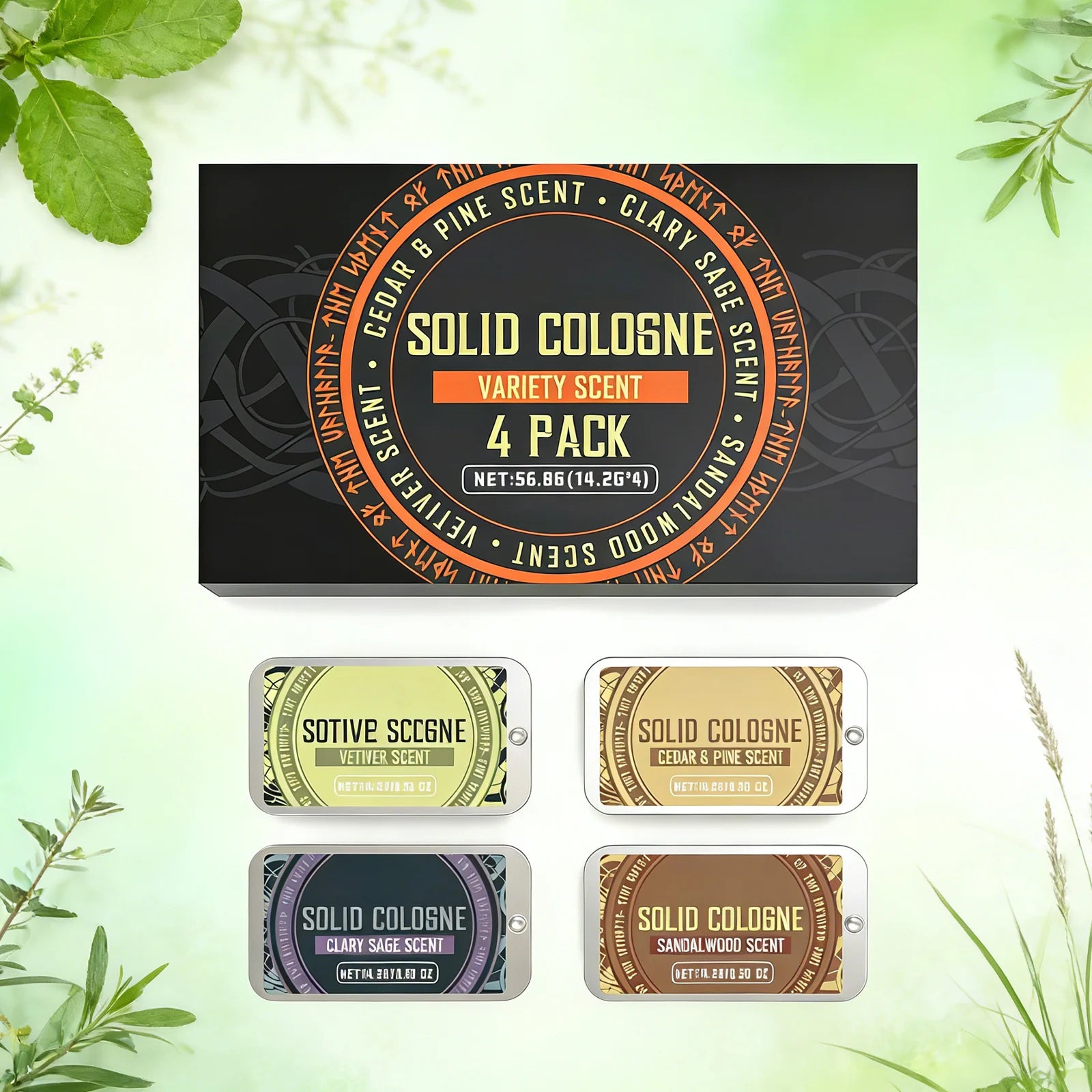 Men's Solid Perfume Set with 4 Different Natural Scents Suitable for Work, Travel, Dating and Other Places