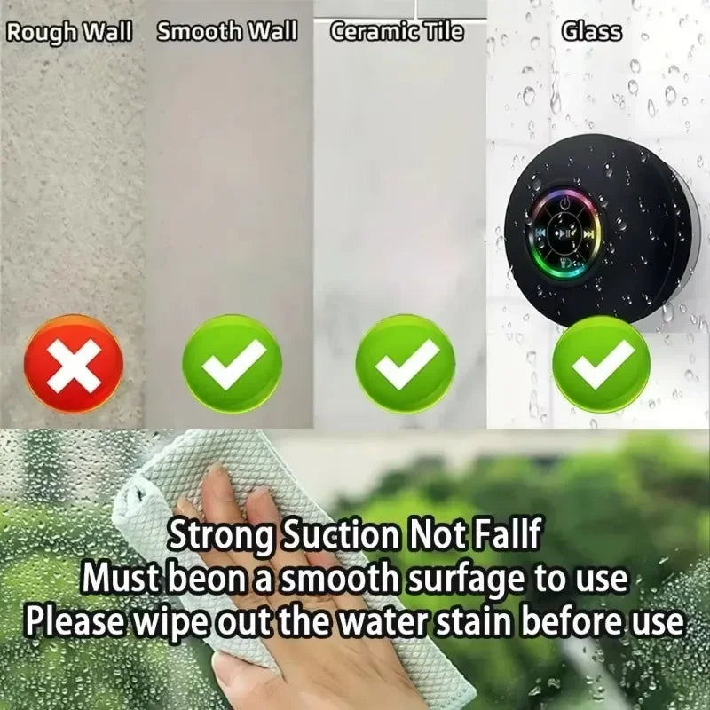 HOMEFISH 2025 New bathroom waterproof wireless LED suction Cup Mini Bluetooth speaker Portable outdoor sports stereo speakers