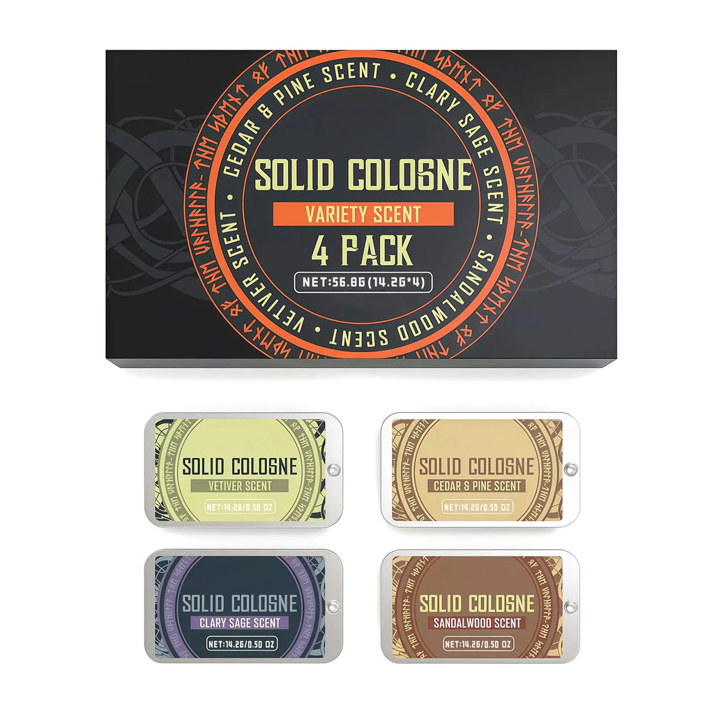 Men's Solid Perfume Set with 4 Different Natural Scents Suitable for Work, Travel, Dating and Other Places