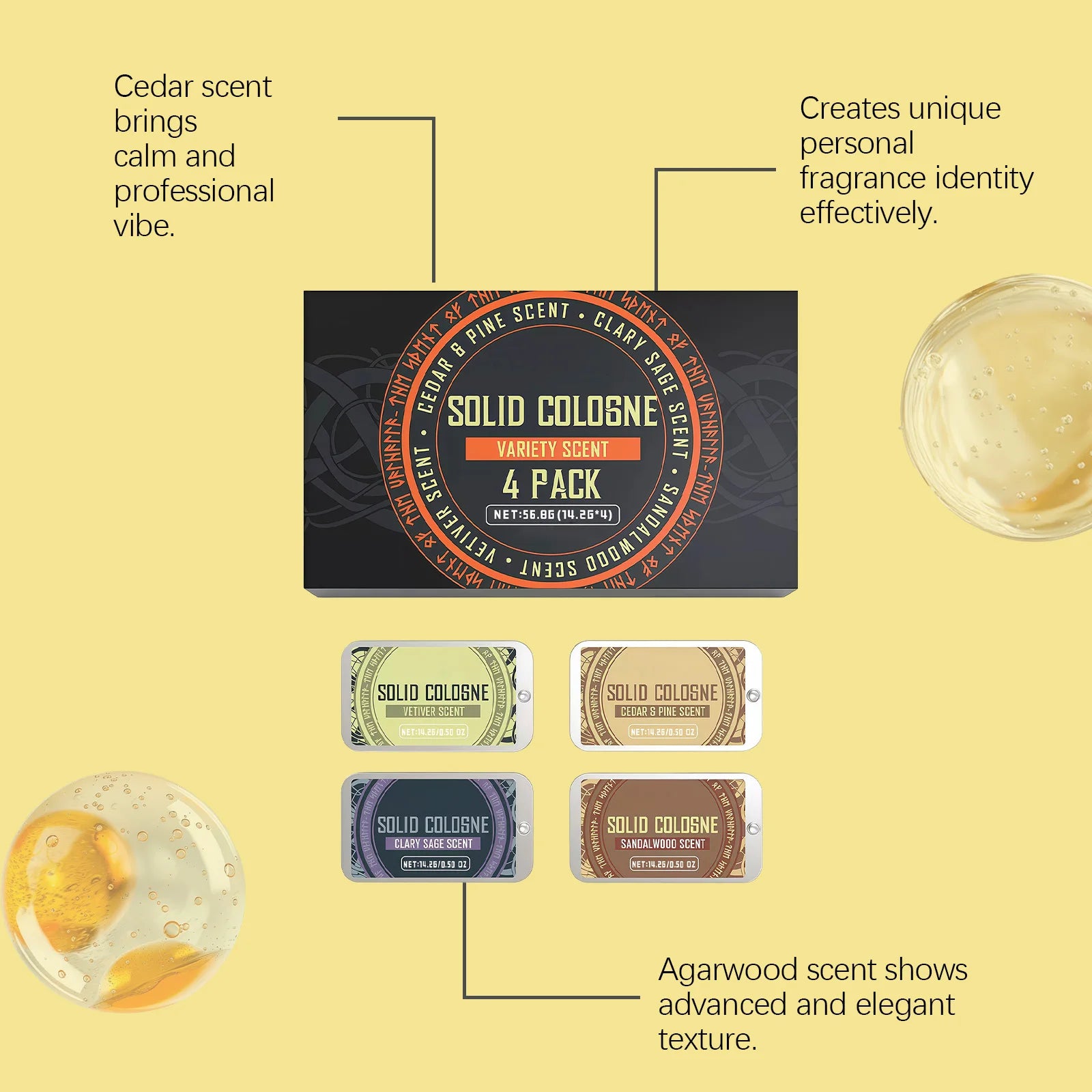 4In1 Pheromone Solid Cologne Woody Scent Set Lasting Natural Fragrance Release Charming Confidence Pocket Deodorant Solid Balm