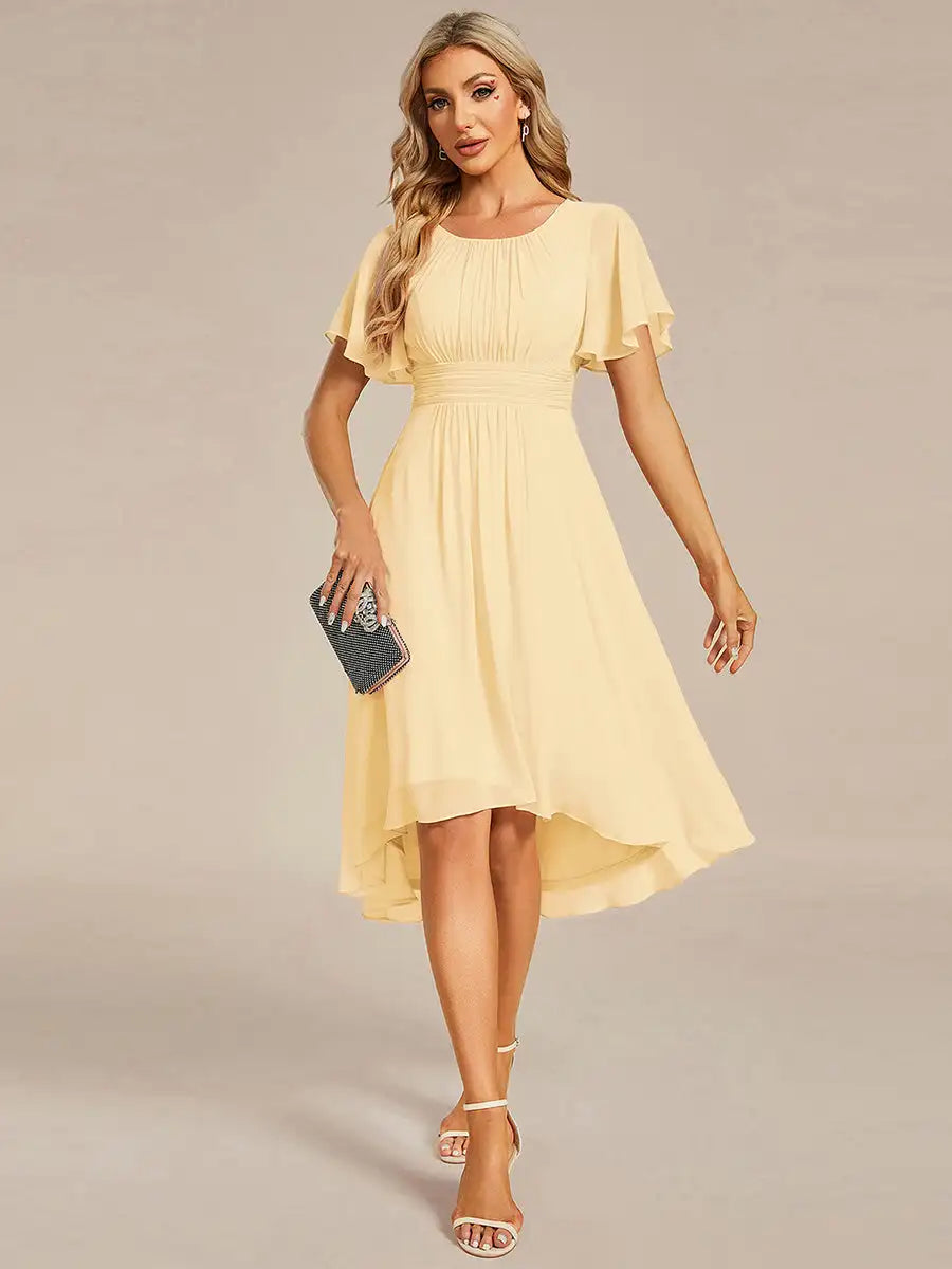 BAZIIINGAAA Party Dress Graceful Lotus Leaf Pleated A-Line Knee Length Wedding Guest Dress Evening Dress