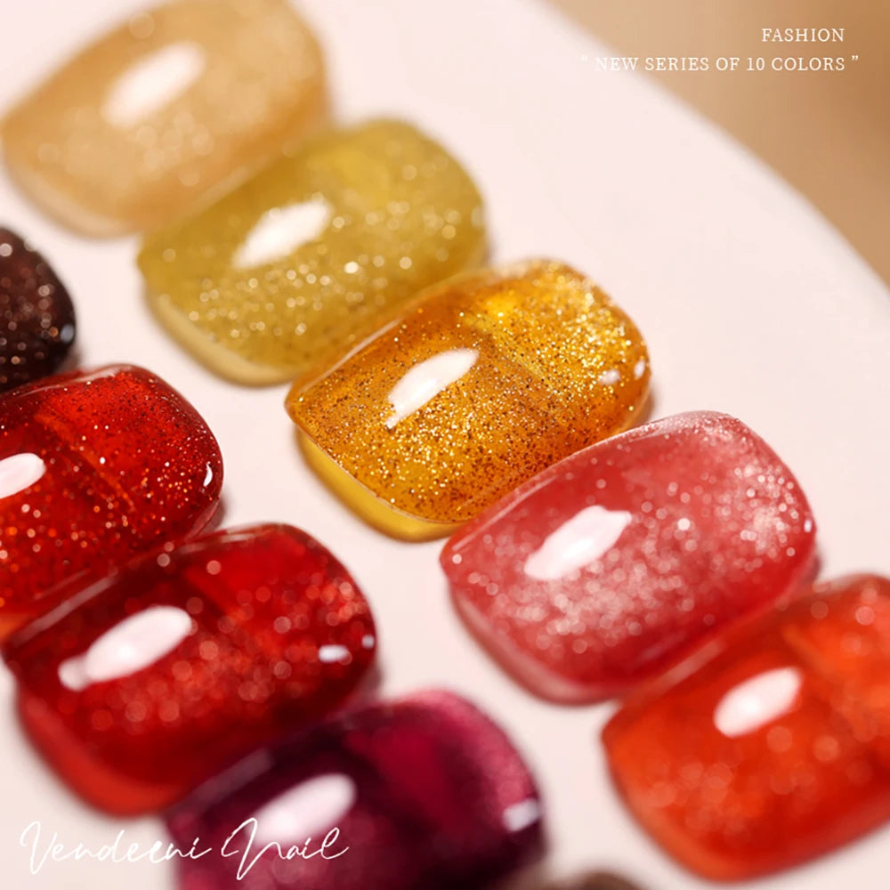 Vendeeni 10 Colors Amber Broken Diamond Cat Eye Gel Nail Polish Glitter Magnetic UV Soak Off Gel Varnish Reflective Gel Lacquer
