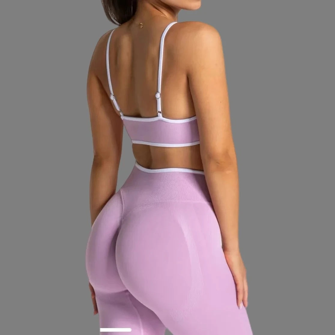 Women's 2-Piece Color Block Yoga Set: Camisole Bra & Seamless Fitted Leggings, Suitable for Fitness and Exercise
