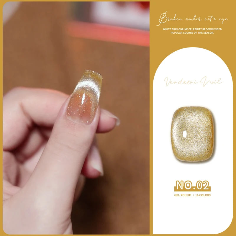 Vendeeni 10 Colors Amber Broken Diamond Cat Eye Gel Nail Polish Glitter Magnetic UV Soak Off Gel Varnish Reflective Gel Lacquer