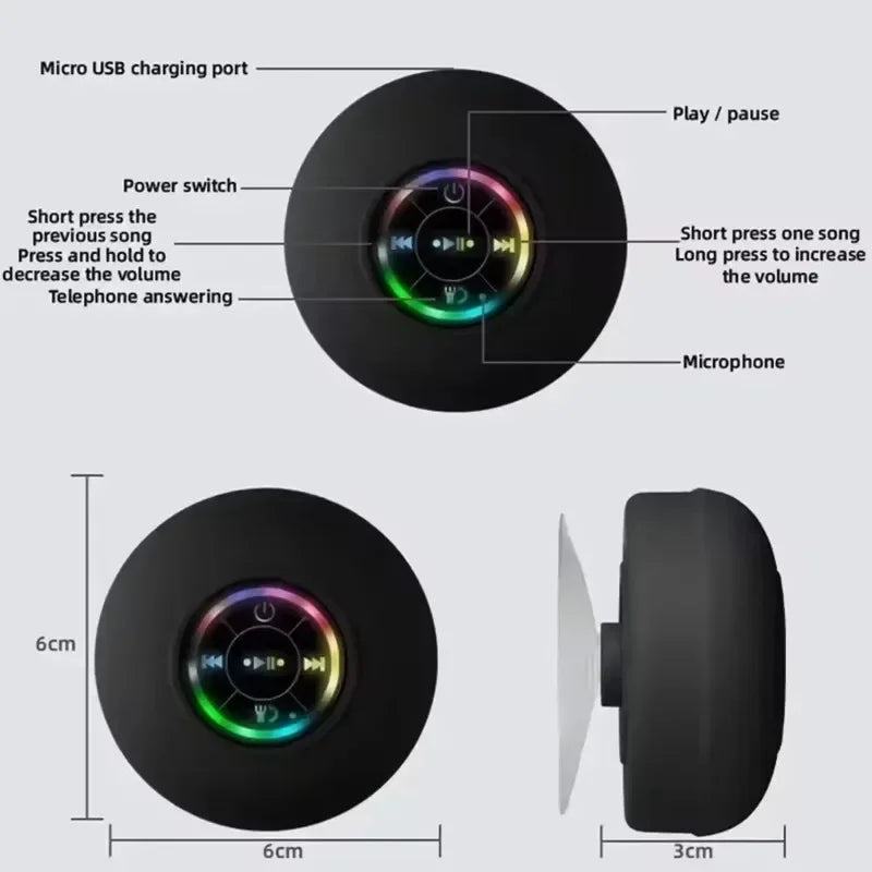 HOMEFISH 2025 New bathroom waterproof wireless LED suction Cup Mini Bluetooth speaker Portable outdoor sports stereo speakers