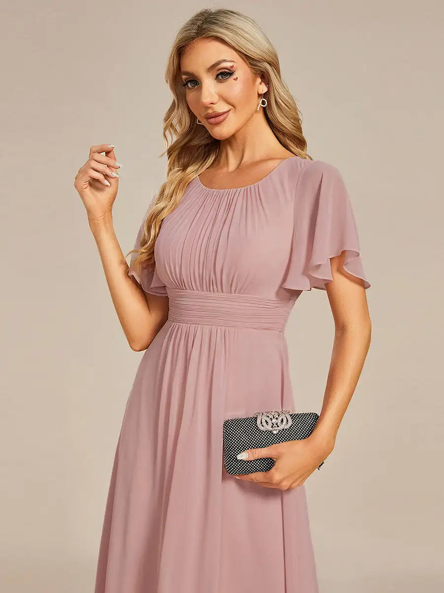 BAZIIINGAAA Party Dress Graceful Lotus Leaf Pleated A-Line Knee Length Wedding Guest Dress Evening Dress