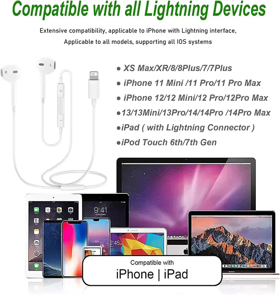 Original Headphones For Apple iPhone 16 15 14 13 11 12 Pro Max Plus In-ear Lightning 3.5MM Wired Bluetooth Earphones Accessories